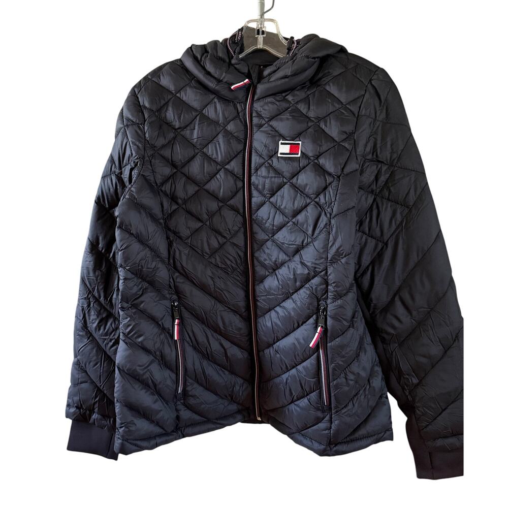 Tommy Hilfiger Women's Hooded Puffer Jacket dark navy Blue Size L Winter Casual